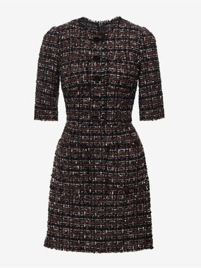 DOLCE & GABBANA Brown Tweed Short Sleeves A-line Mini